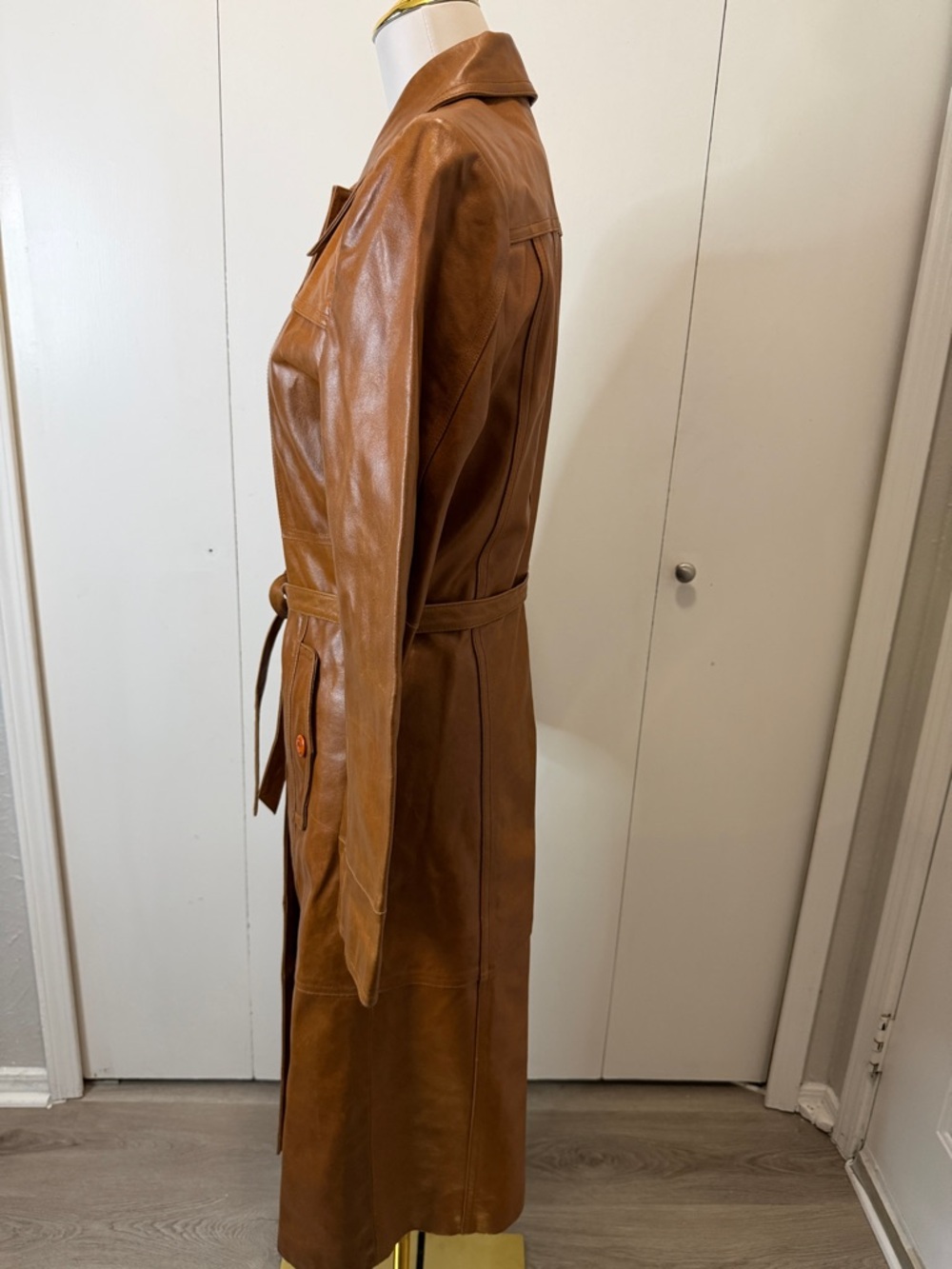 Wilsons Leather Maxima Tan Brown Leather Trench Coat - Picture 6 of 12
